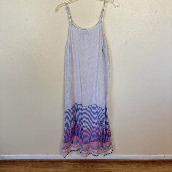 C & C California Womens Dress Striped Linen Maxi Shift Adjustable Straps Beach - Picture 3 of 7